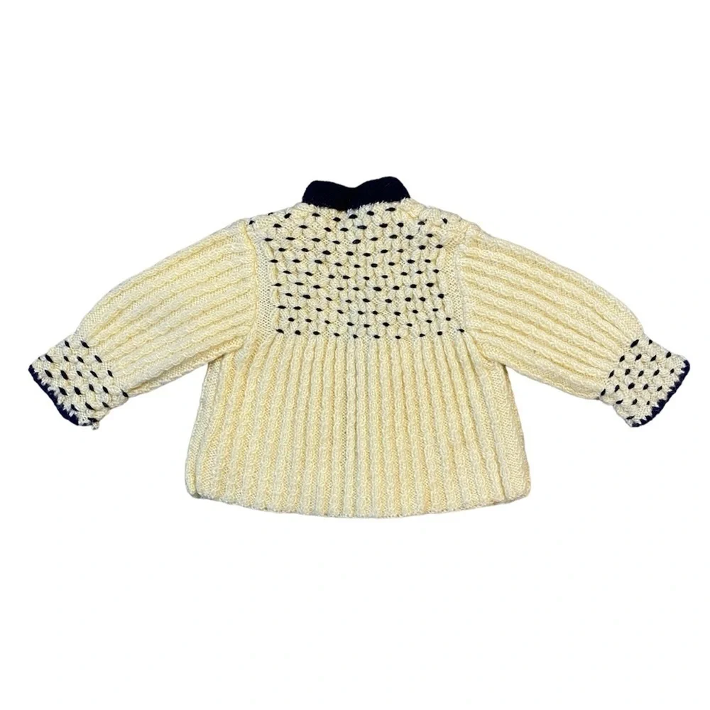 Vintage Navy and Cream Ribbed Cardigan